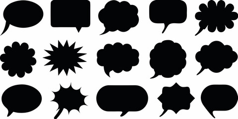 Collection of diverse black speech bubble shapes and thought bubbles for communication and design