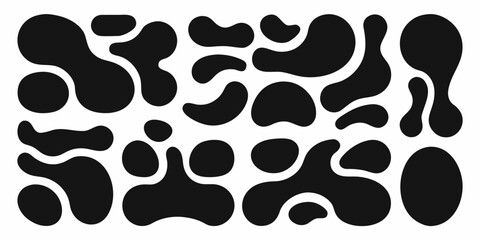 Collection of organic black amorphous shapes and blobs on a white background