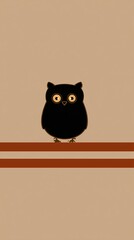 Cute cartoon owl with big eyes perched on a simple line.