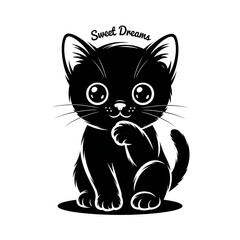 Obraz premium A cartoon vector illustration of a cute black kitten with a heart on its tail, chasing a small mouse