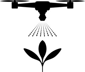 Crop Sprayer Drone Icon. Black and white vector symbol for agricultural spraying. Glyph for smart farming and precision agriculture technology.