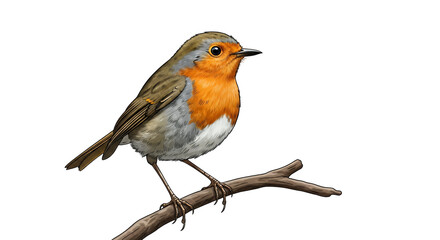 Fototapeta premium Robin bird isolated on white background for nature and wildlife illustration