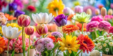 Beautifully arranged bouquets display vibrant flowers at a minimalistic festival celebrating nature's colors bouquets, flowers, minimalism, festival, colors, nature, celebration, vibrant, arrangements