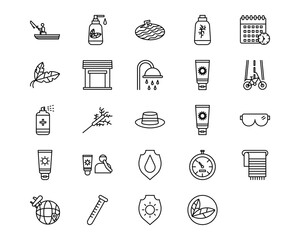 Sun Protection Line Vector Icons