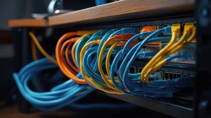 Network cables in server rack