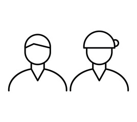 Simple Vector Illustration of Two People with Different Hairstyles and Hats