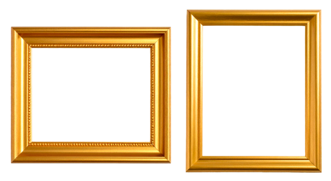 landscape and portrait rectangle golden frame isolated on white background
