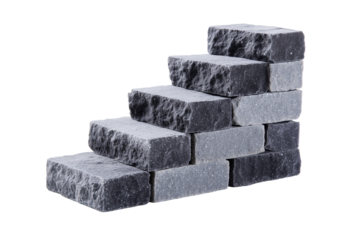 Mountain staircase crafted from textured blocks offers a unique architectural feature for outdoor spaces on transparent or white background