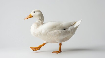 Obraz premium White duck walking against gray background