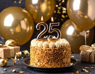 Cheers to 25! Birthday celebration with cake, balloons, and presents