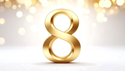 Gold number eight on soft background