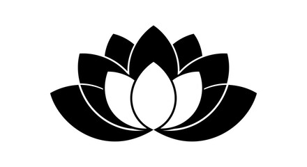 Stylized Black and White Lotus Flower Icon.
