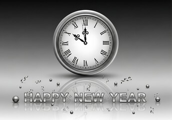 Countdown to Happy New Year with elegant clock, shiny confetti, and reflective design for celebrations