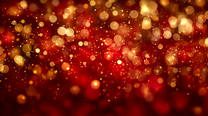 金色に光るラグジュアリーな光の玉ボケの赤色背景