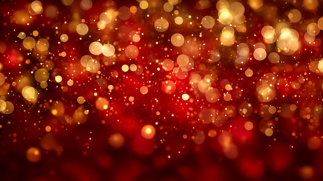金色に光るラグジュアリーな光の玉ボケの赤色背景