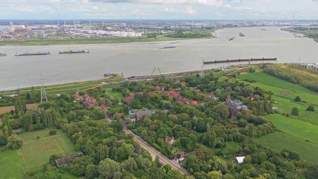 Forgotten ghost town Doel in Belgium, aerial view of decay and silence