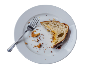 食べかけのパンとフォークのある皿／Partially Eaten Bread on a Plate with Fork