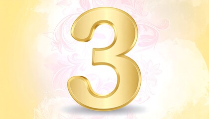 Gold number three, ornate background