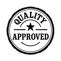 Fototapeta premium Black and white circular stamp design with quality approved text and star icon