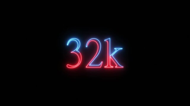 Thirty Two Thousand Followers Neon Sign Glowing On Black Background social media online