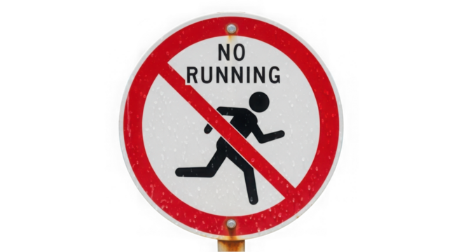 No Running Sign Wet Red Circle Symbol