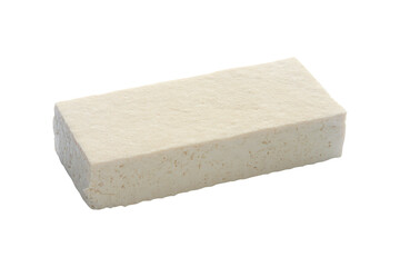 Piece of soft silken or kinu tofu isolated on a transparent background. Close-up shot