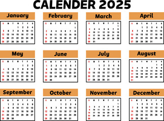 Calendar 2025 Pages Monthly Calendar Planner Templates in minimal style. Vector pages for wall or desk minimalist calendar with week start on Sunday