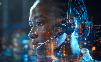 AI Phone Operator: Future Technology and Customer Service Concept, Digital Support Material	