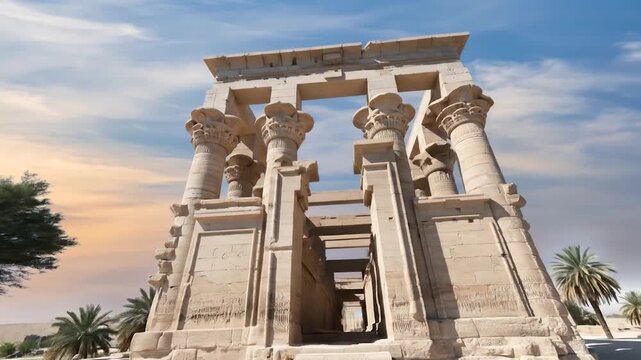 Philae Temple: The majestic Philae Temple stands as a testament to ancient artistry, its weathered stone facade a window into a civilization. Capturing the enduring beauty of architecture.