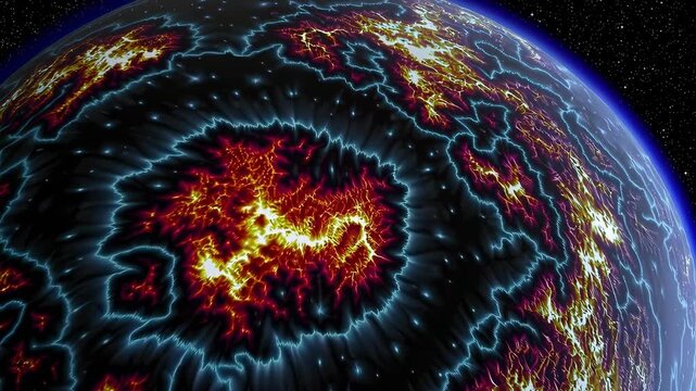 Abstract video of fractal tiny particles floating in space, futuristic visual background for nightclub, techno, drum & bass, and electronic music events.