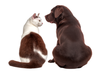 Curious Encounter: Cat and Dog Face Off on Black  isolated on a transparent background