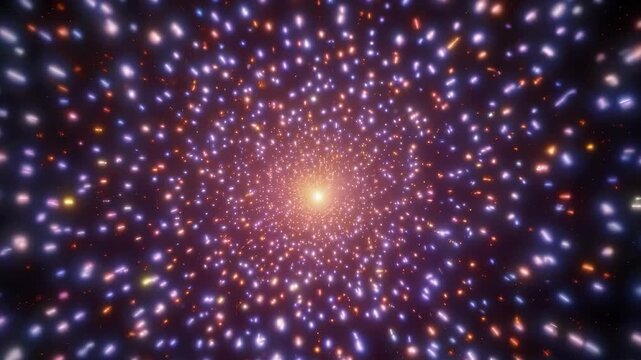 Abstract video of fractal tiny particles floating in space, futuristic visual background for nightclub, techno, drum & bass, and electronic music events.