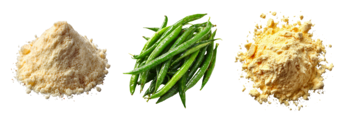 Isolated Green Peas and Various Types of Flour on Transparent Background