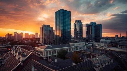 Obraz premium Modern city skyline at sunset skies
