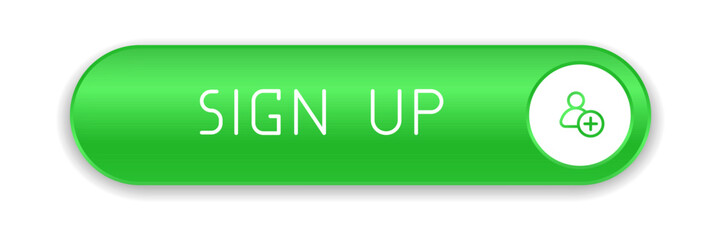 Green CTA button with text: Sign up, user, UI design.