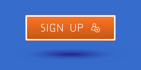 Orange CTA button with text: Sign up, user, UI design.