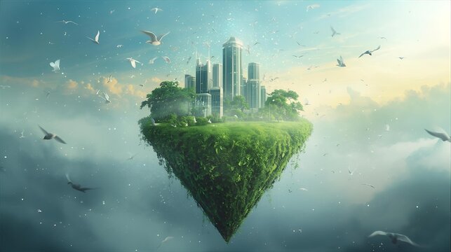 Fantasy floating island castle sky