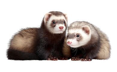 Two Charming Domestic Ferrets Posing Together  isolated on a transparent background