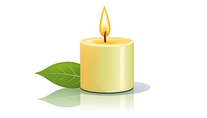 A light yellow candle with green leaves