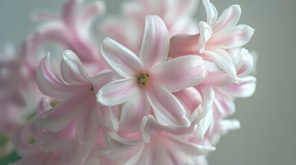 Fototapeta premium Light Pink Hyacinths with Soft Gradient Petals and Blurred Background