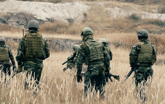 Ukraine-8 Jun 2025-Armed soldier in camouflage with weapon shows special signal.Young military man soldier holding gun, wearing special services uniform, stand in smoky space. defend concept.