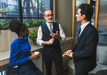 Group business professional engaged discussion modern office. individual dressed in formal attire,creating contemporary professional atmosphere. teamwork corporate communication modern workplace.