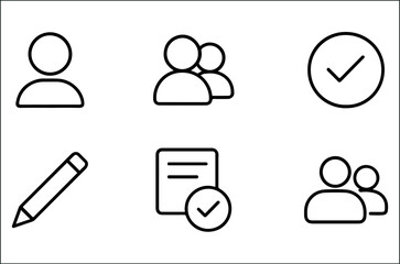 User Interface Elements Icon Set – Vector Illustrations of User Profiles, Groups, Document Approval, and Editing Tools for Apps, Dashboards, and Productivity Platforms
