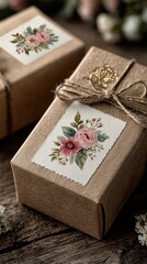 Creative gift packaging showcases floral artistry and rustic charm in a warm, inviting setting