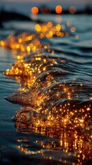 Fototapeta premium Golden waves glisten under the evening sky, creating a magical atmosphere by the shore