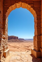 Stone Archway in a Desert Landscape under a Clear Blue Sky