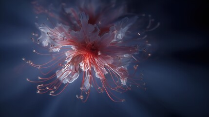 Obraz premium Enigmatic Bloom: An ethereal, dreamlike capture of a mesmerizing flower. Its delicate petals radiate a soft, otherworldly glow, creating a serene and captivating scene.