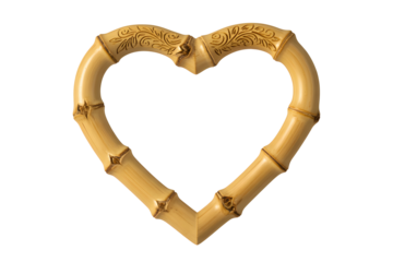 Natural bamboo heart shape frame crafted from intertwined stems isolated on transparent background