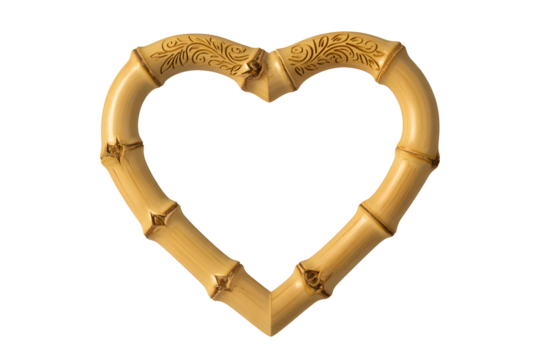 Natural bamboo heart shape frame crafted from intertwined stems isolated on transparent background - Powered by Adobe