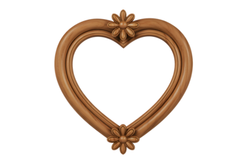 Ornate vintage golden heart shaped frame with floral embellishments isolated on transparent background